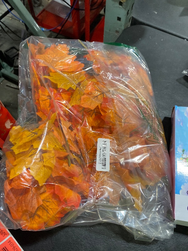 Photo 1 of 3pcs Artificial Hanging Fall Plants Fake Hanging Fall Garland Plant Faux Maple Leaf Garland Vine Outdoor UV Resistant Plastic Plants (3, Fall Orange)