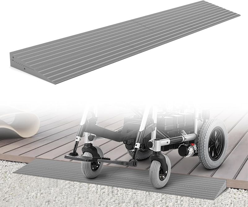 Photo 1 of 1.2" Rise Threshold Ramps for Doorways, 2000 Lbs Load Capacity, 34 inch Long Non-Slip Natural Rubber Power Wheelchair Ramp Stacking to Use for Doorways, Curb, Sweeper, Power Scooters, Bathroom-Grey