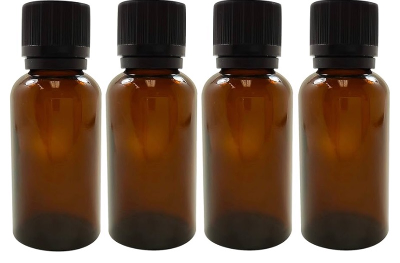 Photo 1 of 1 oz Amber Glass Bottle with Euro Dropper Child Resistant Cap for Essential Oils (4 Bottles)