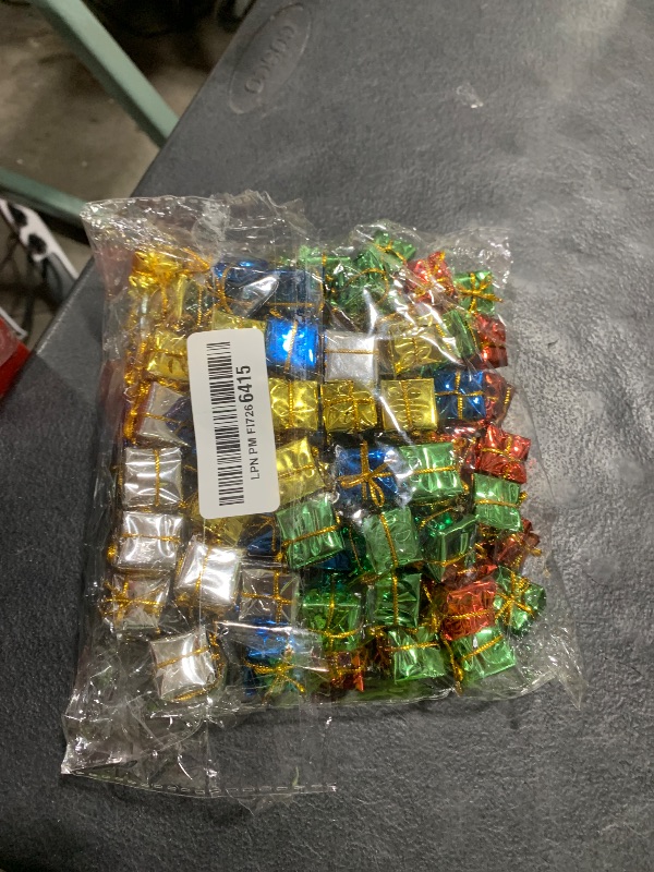 Photo 1 of 100 Pcs Christmas Shiny Mini Boxes Ornaments, Assorted Colors Metallic Foil Wrapped Ornaments Decoration Boxes for Christmas Tree Hanging Decorations