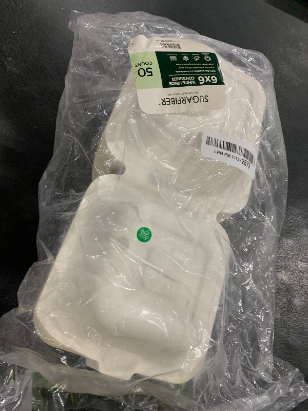 Photo 1 of [50 COUNT]Harvest Pack 6 X 6" White Compostable Clamshell Food Containers, To go food container Heavy-Duty Square Hinged Container, Disposable Bagasse Eco-Friendly Natural Takeout Box