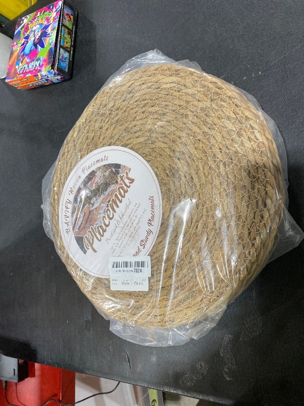 Photo 1 of 13 in Round Woven Placemats Plate Chargers Set of 10, Boho Farmhouse Rustic Woven Place Mats for Dining Table Decor, Rattan Wicker Table Mats Jute Braided Chargers for Dinner Plates