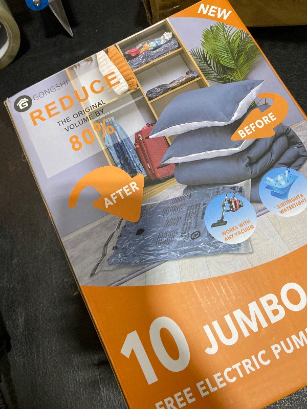 Photo 1 of 10 Jumbo Vacuum Storage Bags with Electric Pump,Plastic Packaging Bags, Space Saver Bag for Clothes, Mattress, Blanket, Duvets, Pillows, Comforters, Travel