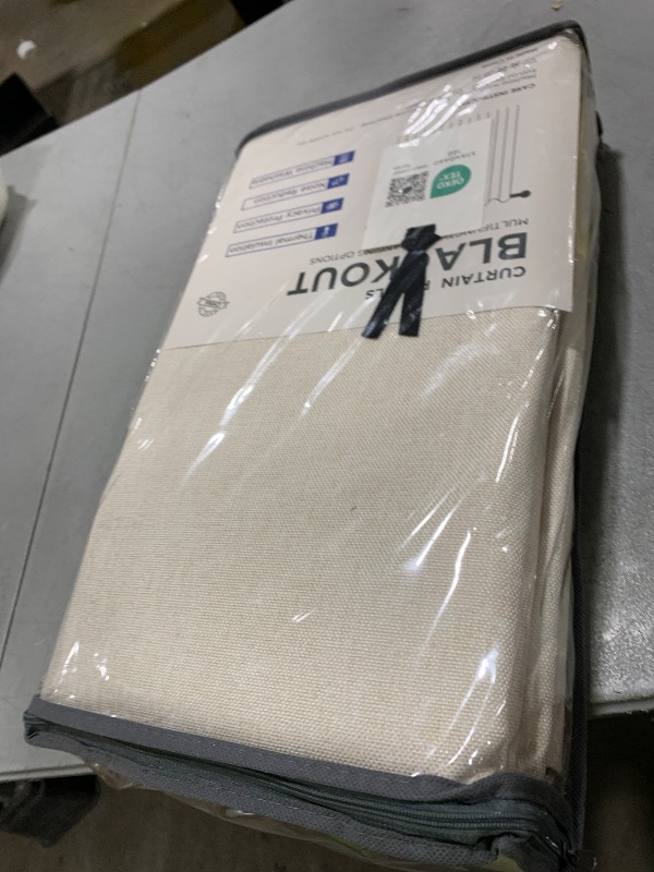 Photo 1 of 100% Blackout Shield Linen Blackout Curtains for Bedroom 96 Inches Long, Back Tab/Rod Pocket Living Room Drapes, Thermal Insulated Blackout Curtains 2 Panels Set, 50" W x 96" L,Cream