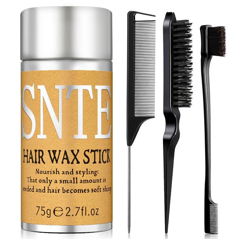 Photo 1 of 
Slick Back Hair Brush & Hair Wax Stick Set - Tames Frizz & Smooths Flyaways - Sleek Ponytails, Buns, Edges - Styling Cream/Gel/Balm/Pomade Stick for Women - Styling Accessories for Girls & Kids
