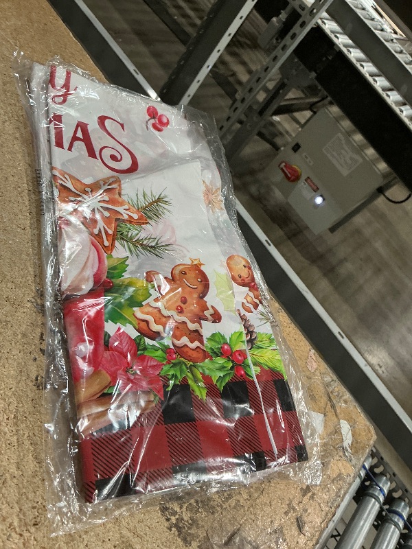 Photo 1 of  Merry Christmas Buffalo Plaid Gingerbread Party Tablecloths,Plastic Red and Black Checkered Cake Rectangle Table Cover for Winter Christmas New Year Birthday Holiday Party Decorations,54x108 inch