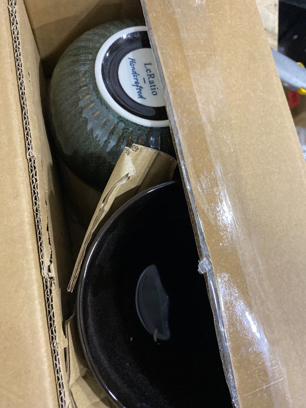 Photo 1 of *ONLY 9 PIECES INCLUDED* LERATIO Ceramic Dinnerware Sets,Handcraft Embossed Stoneware Plates and Bowls Sets,Highly Chip and Crack Resistant | Dishwasher & Microwave & Oven Safe Dishes set,Service for 4 (12pc)-Green