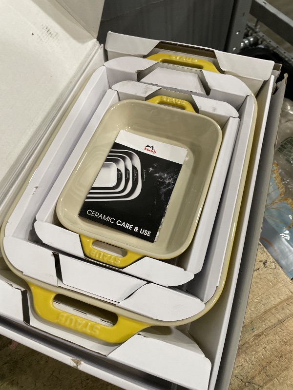 Photo 1 of **ONLY 2/3 DISHES** STAUB Ceramic 3-pc Rectangular Baking Dish Set - Citron