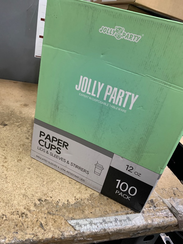 Photo 1 of [100 Pack] 12 oz Paper Coffee Cups, Disposable Paper Coffee Cup with Lids, Sleeves, and Stirrers, Hot/Cold Beverage Drinking Cup for Water, Juice or Tea, Suitable for Home, Shops and Cafes