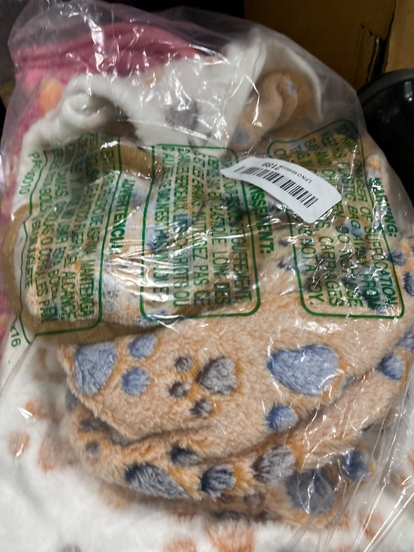 Photo 1 of 1 Pack 3 Blankets Super Soft Fluffy Premium Fleece Pet Blanket Flannel Paw Printed Throw for Dog Puppy Cat (Medium 30x20'', Brown, Pink, White)