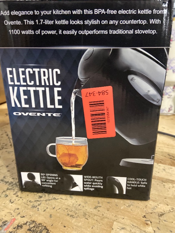 Photo 1 of **************MISSING THE BASE************
OVENTE Electric Kettle, 1.7L Fast Boiling Water Heater for Coffee or Tea, BPA Free with Water Level Gauge, Auto Shut-Off, Boil-Dry Protection, Indicator Light and Removable Filter, Black KP72B