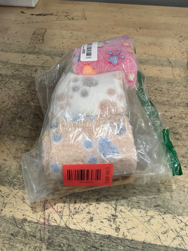 Photo 1 of 1 Pack 3 Blankets Fluffy Premium Fleece Soft Pet Blanket Flannel Throw for Cat Dog Puppy (Small 23x16'', Paw-White/Pink/Brown)