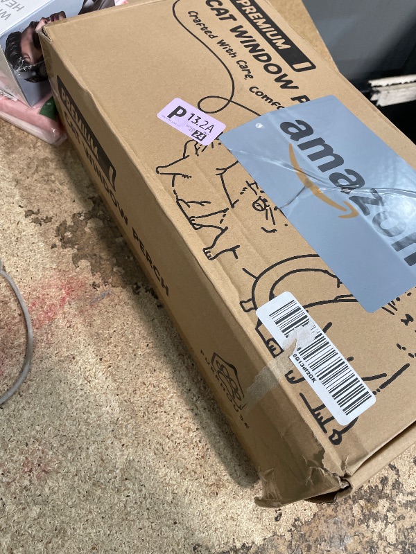 Photo 1 of [Ready to Gift] PURRHOUSE Cat Window Perch with Cushion Bolster and Cool Pad, Cat Hammocks for Windows with Wood & Robust Metal Frame for Large Cats, Beds for Windowsill, Bedside and Cabinet,24''W