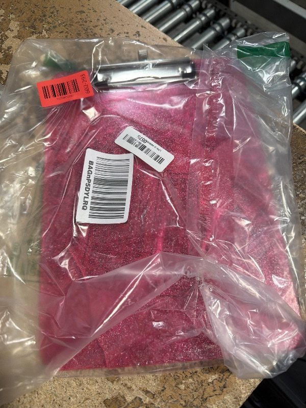View 2 of 1 Pcs Clear Glitter Clipboards,Plastic Clipboard with Pen Holder,Size 8.85 x 12.4 in Shiny Clipboards with Low Profile Clip,Cute Hanging Clipboard for Office Supplies Sparkly Clip Board-Hot Pink