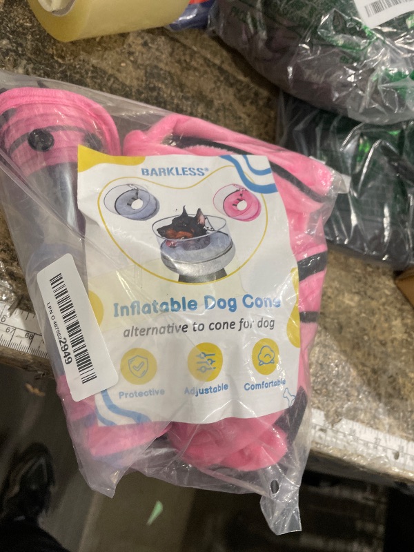 Photo 1 of BARKLESS Inflatable Dog Cone, Protective Dog Surgery Collar to Stop Licking Biting Wounds, Patented Soft Donut Cone with Clear Shield, Adjustable Blow-up Collar for Surgery (Pink, L (Neck: 14"-18"))