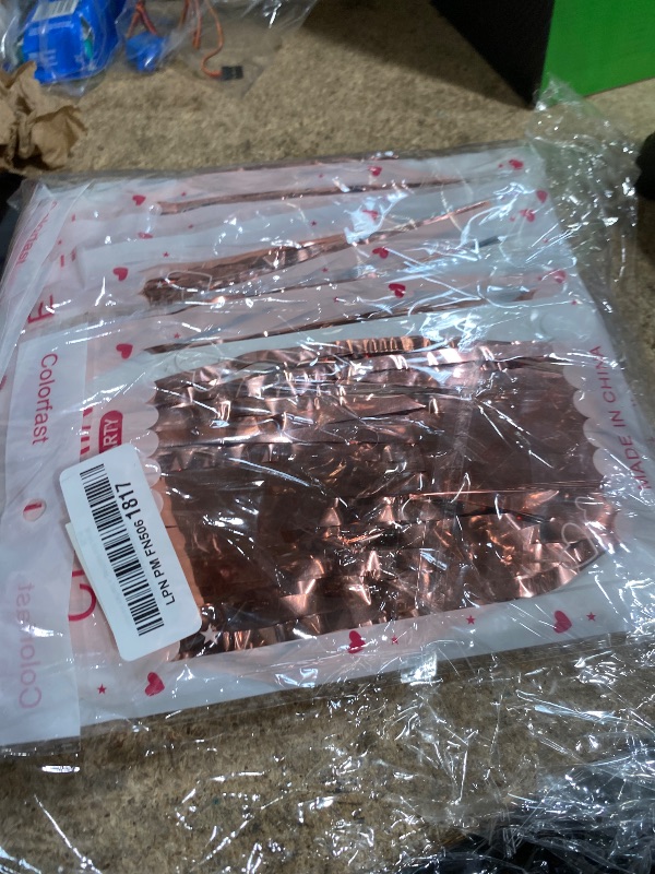 Photo 1 of 10 Pack Rose Gold Fringe Curtain Backdrop Birthday Bachelorette Party Decorations Metallic Tinsel Streamers Foil Backdrop Christmas Graduation Wedding New Year Party Decorations