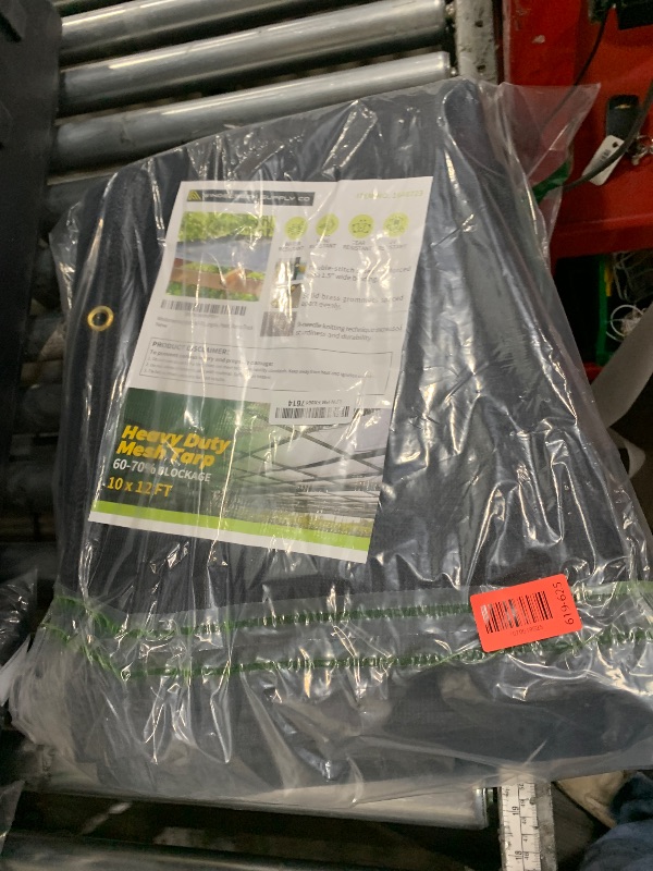 View 2 of [Windscreensupplyco] 60-70% 10 FT X 12 FT Mesh Tarp/Shade Cloth 9-Needle Knitted Heavy Duty Black with Grommets for Green House, Garden, pergola, Pools, Dump Truck - MT1012BLKX1