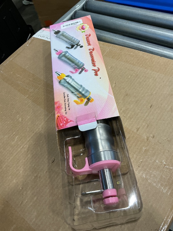 Photo 1 of **MISSING PARTS**
Dessert Decorating Syringe Set, 6 Precision Stainless Steel Nozzles + 12 Silicone Baking Cups + 12 Duck cake Decorating, Effortless Frosting, Cookie & Cupcake Designs in Seconds (Pink)