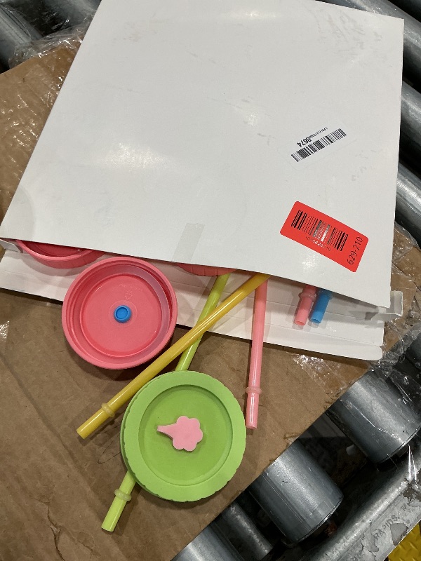 Photo 1 of **PARTIAL SET**
Mason Jar Lids,Regular mouth canning lids,Plastic Regular Mouth Mason Canning Lids with Straw Hole/Plastic Straws/Silicone Stoppers/Silicone Rings/Cleaning Brush,Decorative Mason Jars Caps