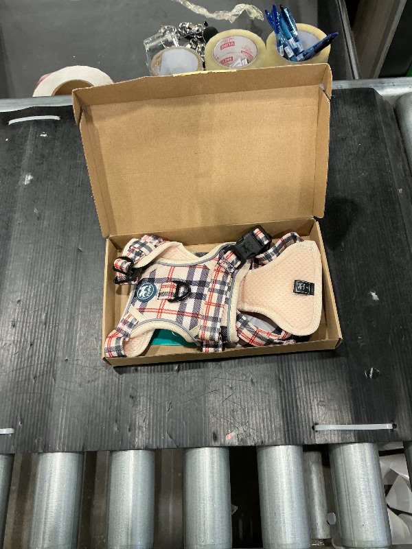 Photo 1 of *MINOR DAMAGE - USED*
PoyPet Plaid Dog Harness, No Pull Front Clip Pet Vest Harness, Soft Padded Reflective Adjustable Walking Harness with Handle for Large Medium Small Dogs(Checkered Beige,S)