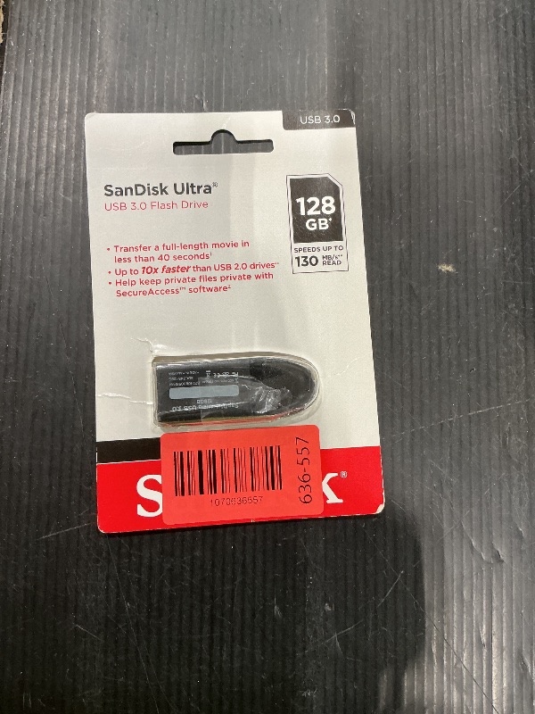 Photo 1 of *MINOR DAMAGE - USED*
SanDisk 128GB Ultra USB 3.0 Flash Drive - SDCZ48-128G-GAM46, Black