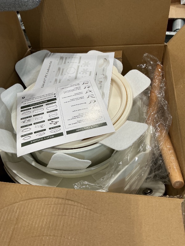 Photo 1 of *MISSING PARTS UNKNOWN*
Bazova Ceramic Nonstick Cookware Set, Healthy,Non Toxic,17-Pieces Pots and Pans Set Removable Handles,Induction RV Kitchen Set,Stain & Scratch-resistant,Dishwasher/Oven Safe,PFAS/PFOA Free,Cream White