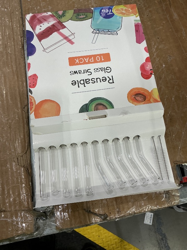 Photo 1 of 10 Pcs Reusable Clear Glass Smoothie Straws,9''x12 mm Wide Glass Straws Shatter Resistant for Milkshakes,Tea,Juice,Set of 5 Straight and 5 Bent with 2 Cleaning Brushes -Dishwasher Safe