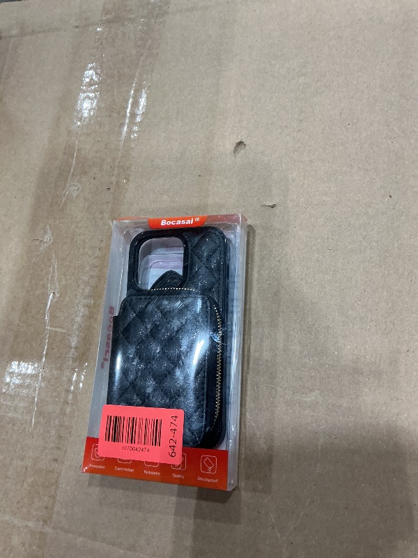 Photo 1 of *MINOR DAMAGE - USED*
Bocasal Crossbody Wallet Case for iPhone 14 Pro, RFID Blocking PU Leather Zipper Handbag Purse Flip Cover, Kickstand Folio Case with Card Slots Holder Wrist Strap Lanyard 5G 6.1 Inch (Black)