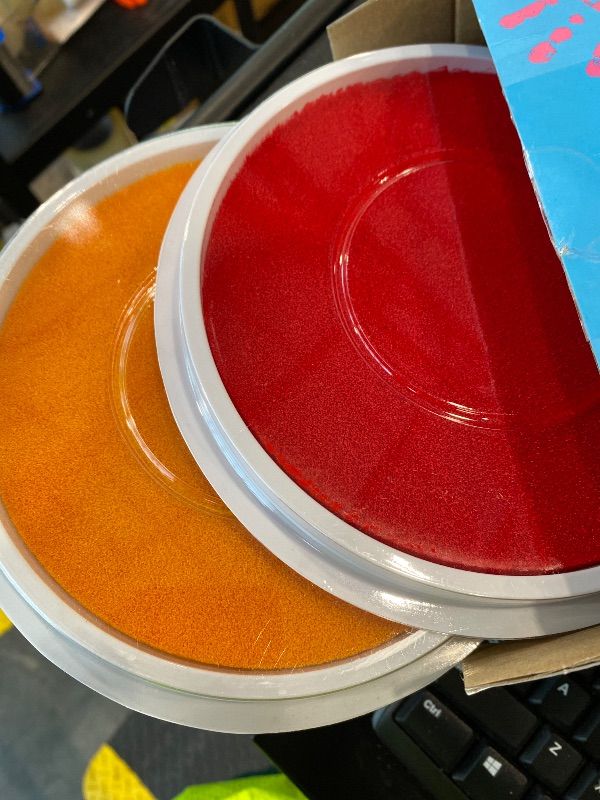 Photo 1 of *PARTIAL SET - ONLY red & orange*
7 Inch Large Ink Pad for Kids Washable | Washable Stamp Pads for Classroom Stamps, Scrapbook Supplies Kit & Fabric Crafts (4 Colors-Red, Yellow, Blue, Green)
