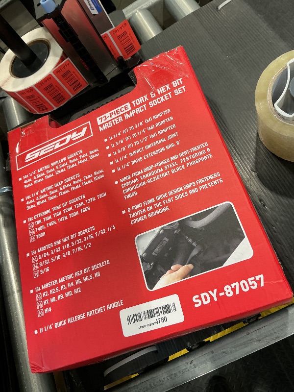 Photo 1 of ***MISSING PIECES*** 73-Piece Hex Torx Bit Impact Socket-Set, Master Impact Socket Set, SAE Metric Deep Shallow Sockets Torx Bit Sockets Includes Ratchet Handle, Adapters, Impact Universal Joint, Extension Bars