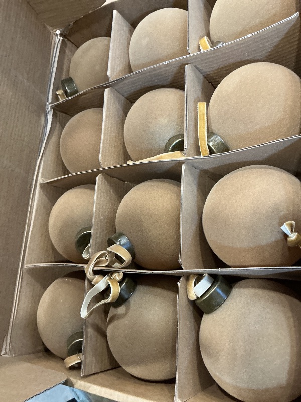 Photo 1 of 12 Pcs Velvet Christmas Balls Bulk Shatterproof Plastic Christmas Tree Decorations for Decorative Hanging Baubles (12, Khaki, 3.15Inch)