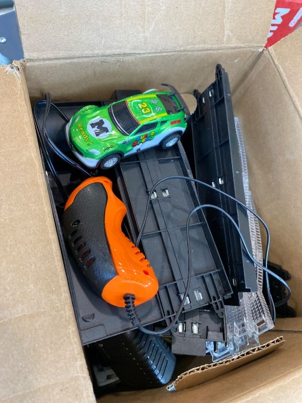 Photo 1 of *UNTESTED*
Slot Car Race Track Sets with 4 Slot Cars, Electric Race Car Track Include Slope Circular Overpass Track, Dual Racing Game Featuring Flash Bridge and Pendulum, Gifts Toys for Boys Kids Age 6 7 8-12