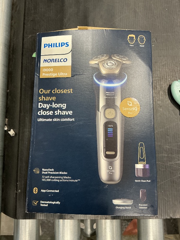 Photo 1 of ***USED**** Philips Norelco Shaver i9000 Prestige Ultra, Wet & Dry Electric Shaver, Dark Slate, SenseIQ Pro Technology, Triple Lift & Cut System, 360 Rotating NanoTech Precision Blades, Quick Clean Pod, XP9402/86.