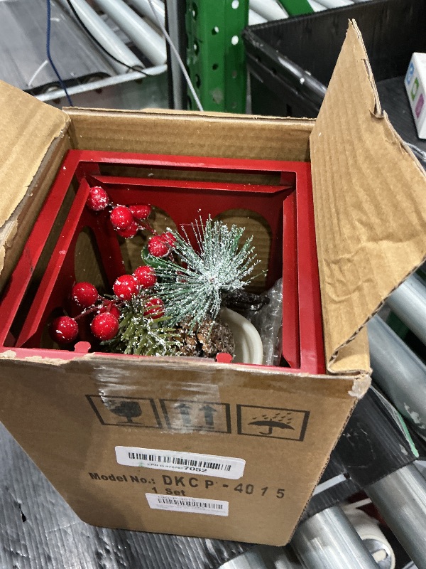 Photo 1 of **MISSING PARTS**
DECORKEY Christmas Decorations for Home, Decorative Christmas Lantern Indoor Outdoor Decor, Metal Hanging Candle Holder with Xmas Teardrop Wreath and LED Candle for Table Centerpieces, Patio (Red)