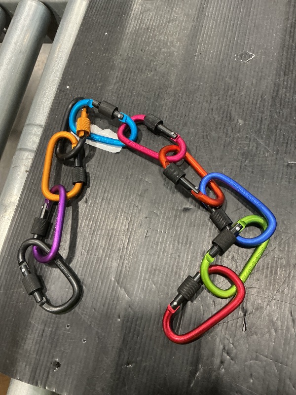 Photo 1 of 10 Pack Aluminum D Ring Key Rings Hiking Clips Locking Carabiner for Hiking Camping Fishing and Outdoor Use?Clips with Screw Gate Multicolored