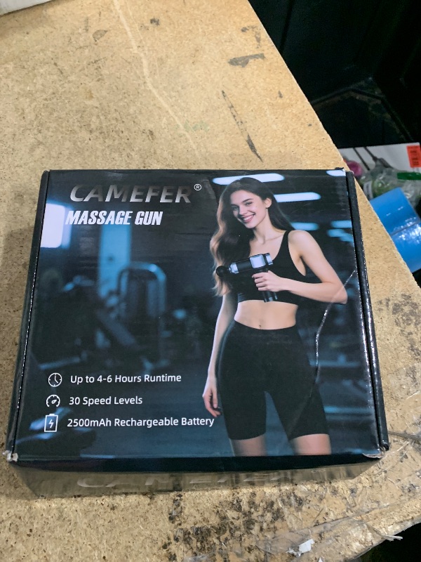 Photo 1 of ***FOR PARTS/ DOESN'T STAY CHARGED*** CAMEFER Deep Tissue Massage Gun, Portable Percussion Electric Muscle Massager for Pain Relief, Handheld Massagers with 30 Speeds & 6 Attachments for Back and Neck, Gifts for Men Women