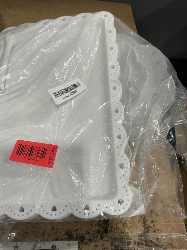 Photo 1 of 10 Pcs Cake Stand White Plastic Dessert Table Display Set 4 Pcs 3 Tired Cupcake Stand Cookie Tray Rack Serving Tray Cake Display Tower and 6 Pcs Dessert Trays for Wedding Baby Shower Tea Party (White)