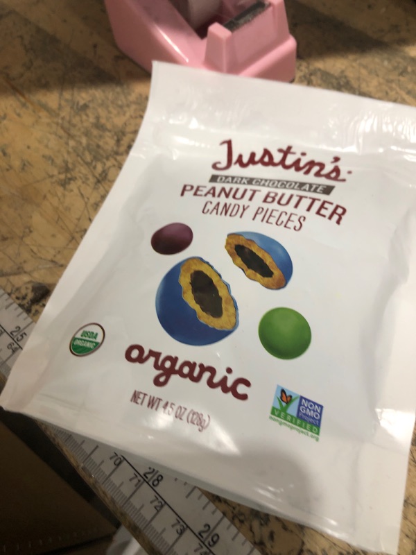 Photo 1 of **EXP: 10/31/2025** Justin's Dark Chocolate Peanut Butter Candy Pieces - 4.5oz bag Organic, Gluten Free, Non-GMO, Responsibly Source, Rainforest Alliance Certified Cocoa