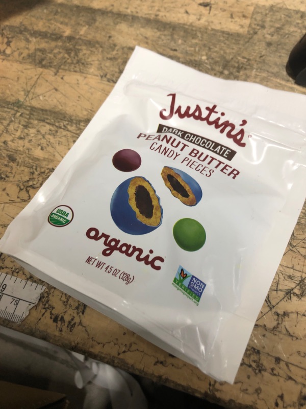 Photo 1 of **EXP: 10/31/2025** Justin's Dark Chocolate Peanut Butter Candy Pieces - 4.5oz bag Organic, Gluten Free, Non-GMO, Responsibly Source, Rainforest Alliance Certified Cocoa