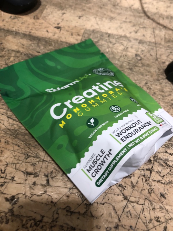 Photo 1 of **EXP:02/2027** TheWarmUp Creatine Monohydrate Gummies (15 Servings, 60 Count), Sour Green Apple | US Made, Convenient Pouch | Sugar-Free, Vegan, Non-GMO, Gluten Free | Boost Strength & Focus