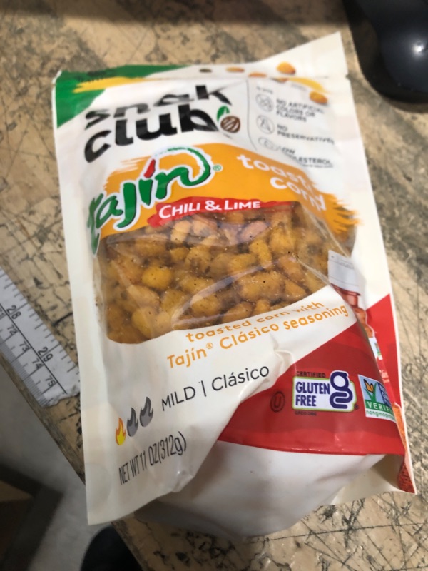 Photo 1 of **EXP:12/22/2025** Snak Club Tajin Toasted Corn, Roasted Corn Nuggets with Chili and Lime Seasoning, Mild, Non-GMO, Gluten-Free, Kosher Snack, No Artificial Colors or Flavors, Low Cholesterol, 11 oz Resealable Bag