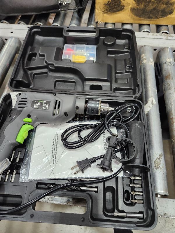 Photo 1 of ***************FOR PARTS ONLY-  turns on even though internal gear is broken***********
GALAX PRO 5Amp 1/2-inch Hammer Drill with 105pcs Accessories, Variable Speed 0-3000, Hammer and Drill 2 Functions in 1, 360°Rotating Handle, Depth Gauge, Carrying Case