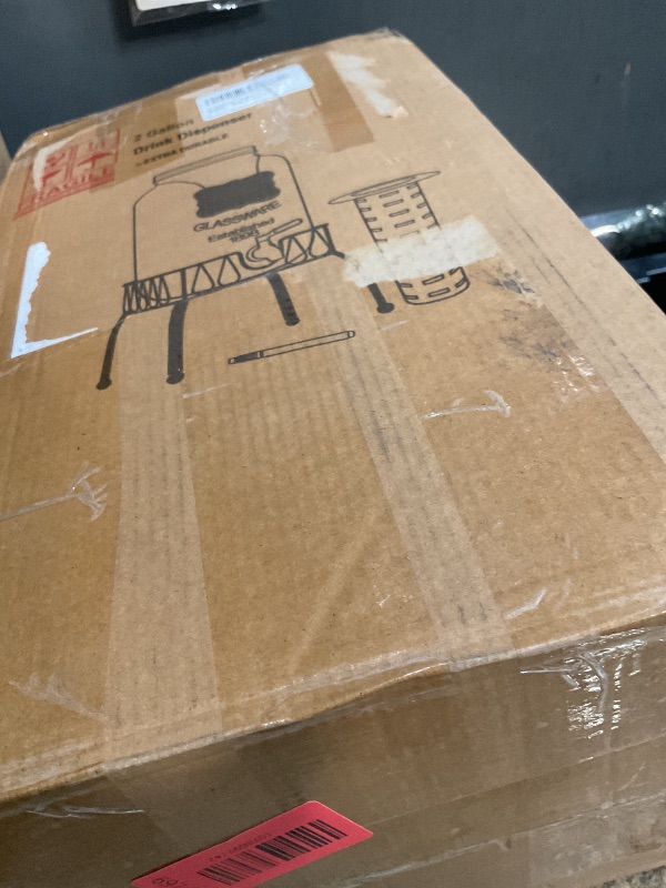 Photo 1 of ***(MAJOR DAMAGE/ SEE NOTES)***2 Gallon Glass Drink Dispenser with Stand, Drink Dispensers for Parties, Beverage Dispenser with Leakproof Stainless Steel Spigot, Ideal for Lemonade, Juice, Water, Laundry Detergent Dispenser