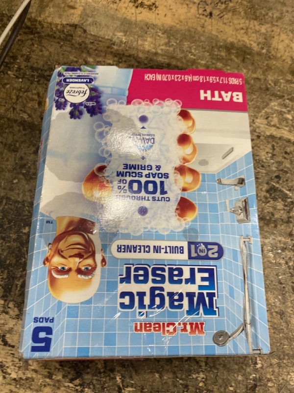 Photo 1 of Mr. Clean Magic Eraser Sponge, Bathroom Cleaner, Shower Cleaner, Tub Cleaner, Soap Scum Remover, Bathroom Cleaning Supplies, Dawn Cleaning Power with Febreze Lavender Scent, Ultra Bath, 5ct