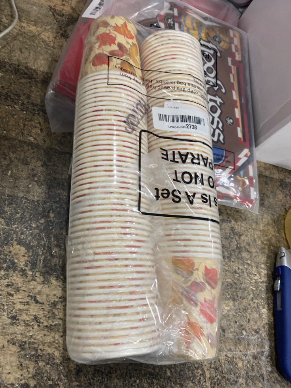 Photo 1 of 100 Pcs 9 oz Fall Cups Autumn Disposable Cold Paper Cups, Thanksgiving Party Supplies Maple Leaves Paper Cups for Kids Adults Coffee Juice Hot Drink Disposable Cups for Parties Dinner Picnic Wedding