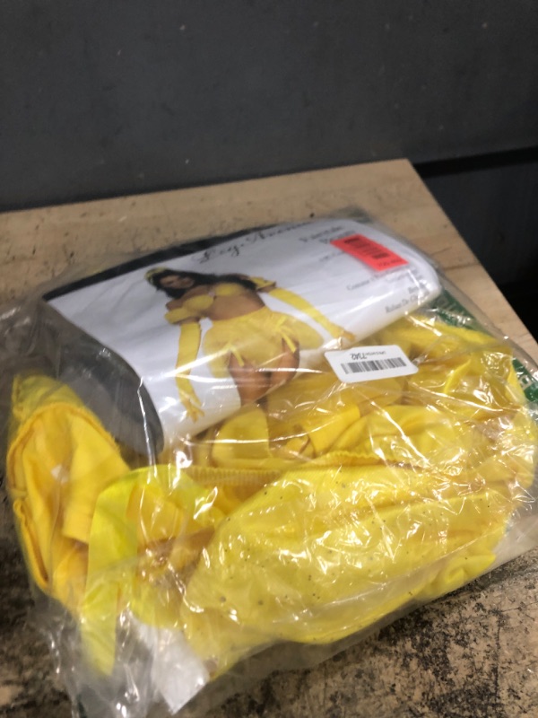 Photo 1 of ***STAINED & MISSING PIECES*** Leg Avenue 4 PC Fairytale Beauty, includes glitter shimmer bra top with gathered rosette center and puff sleeves,Yellow, Small