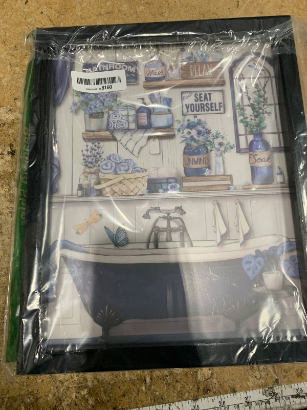 Photo 1 of ***CARDBOARD BACKING IS LOOSE WON'T STAY ON*** Yookeer Bathroom Wall Art Navy Blue Canvas Sign Rustic Framed Bathroom Decor 14'' x 11'' Please Seat Yourself Print Paintings Pictures Farmhouse Home Artwork for Bedroom Living Room Housewarming Gift