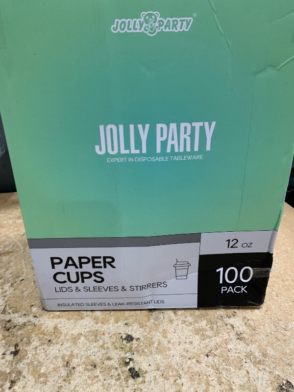 Photo 1 of [100 Pack] 12 oz Paper Coffee Cups, Disposable Paper Coffee Cup with Lids, Sleeves, and Stirrers, Hot/Cold Beverage Drinking Cup for Water, Juice or Tea, Suitable for Home, Shops and Cafes