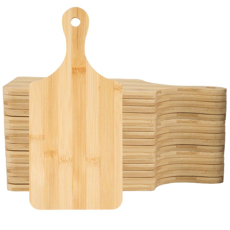 Photo 1 of (ONLY 5) Bulk Cutting Boards Mini Charcuterie Boards Bulk Wood Chopping Board Laser Engraving Serving Board with Handle Charcuterie Boards for Pizza, Bread, Cheese, Charcuterie, Fruit 11" x 5" Bamboo