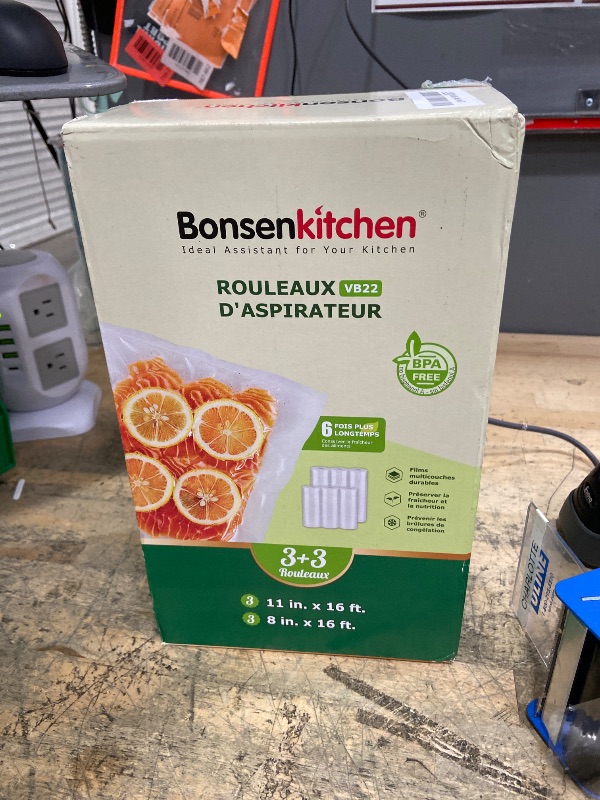 Photo 1 of [2025 Upgraded] Bonsenkitchen 3 Rolls 11" x 16' + 3 Rolls 8" x 16' Vacuum Sealer Bags for Food with a Color Box, Easy to Store, Commercial Grade, BPA Free, Great for Food Storage or Sous Vide, VB22